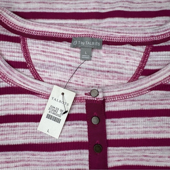 Talbots Henley Long Sleeve Button Up Shirt Purple White Striped Large NWT - Picture 8 of 9